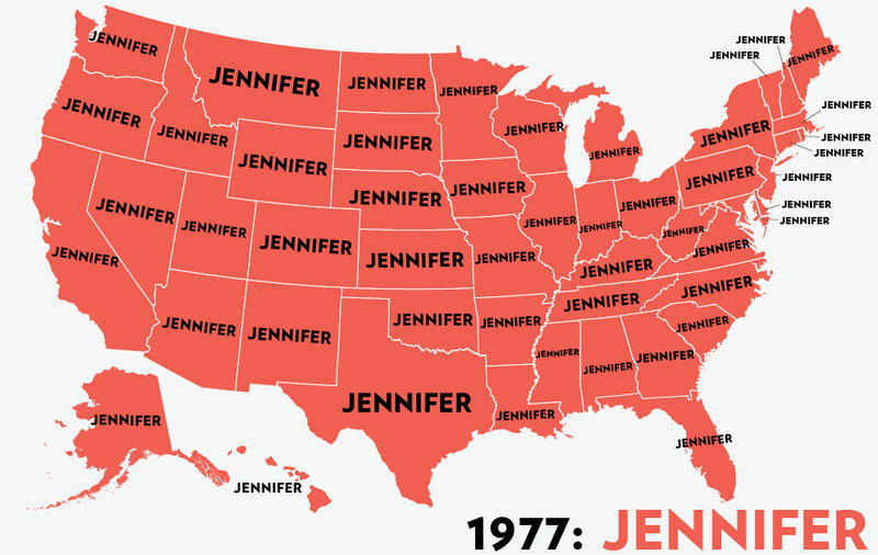 Illustration for article titled Map: Six Decades of the Most Popular Names for Girls, State-by-State